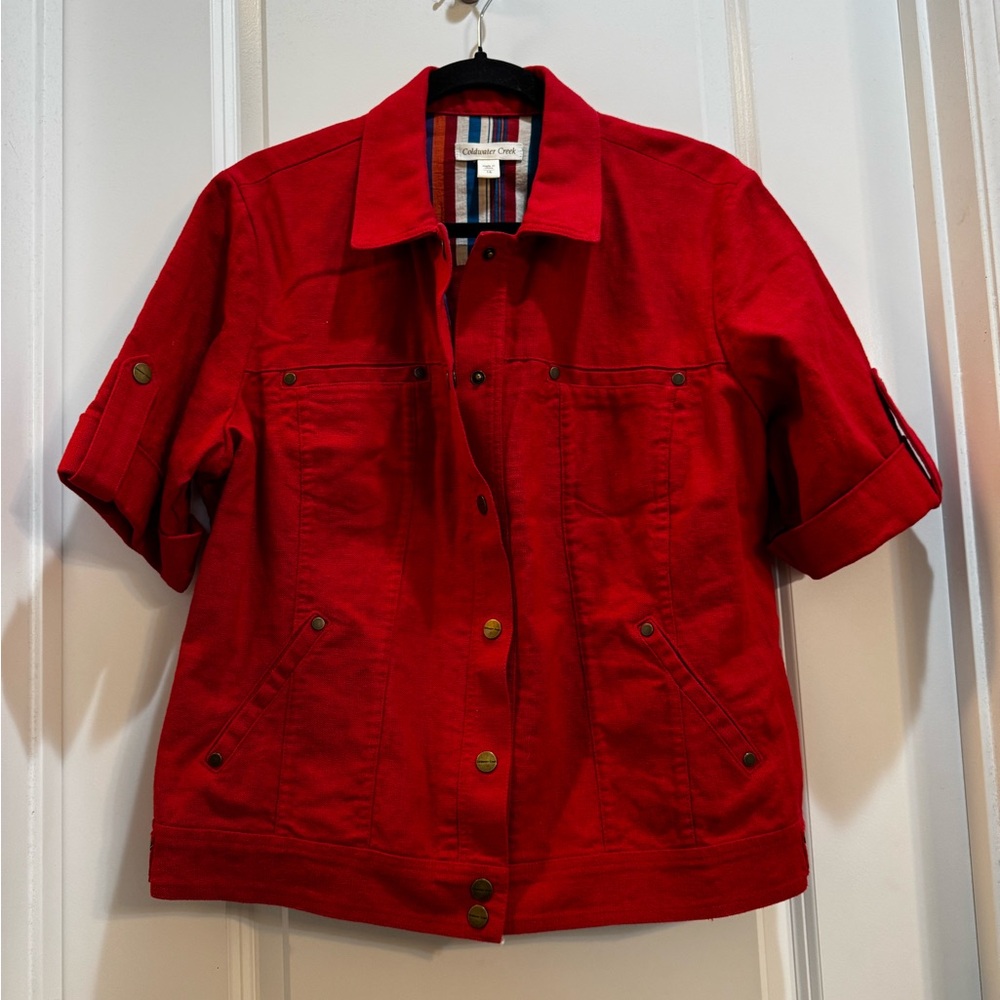 Coldwater Creek Red Jacket/Blazer Short Sleeve Collared Pockets 55% Linen45% Cot - Picture 3 of 7